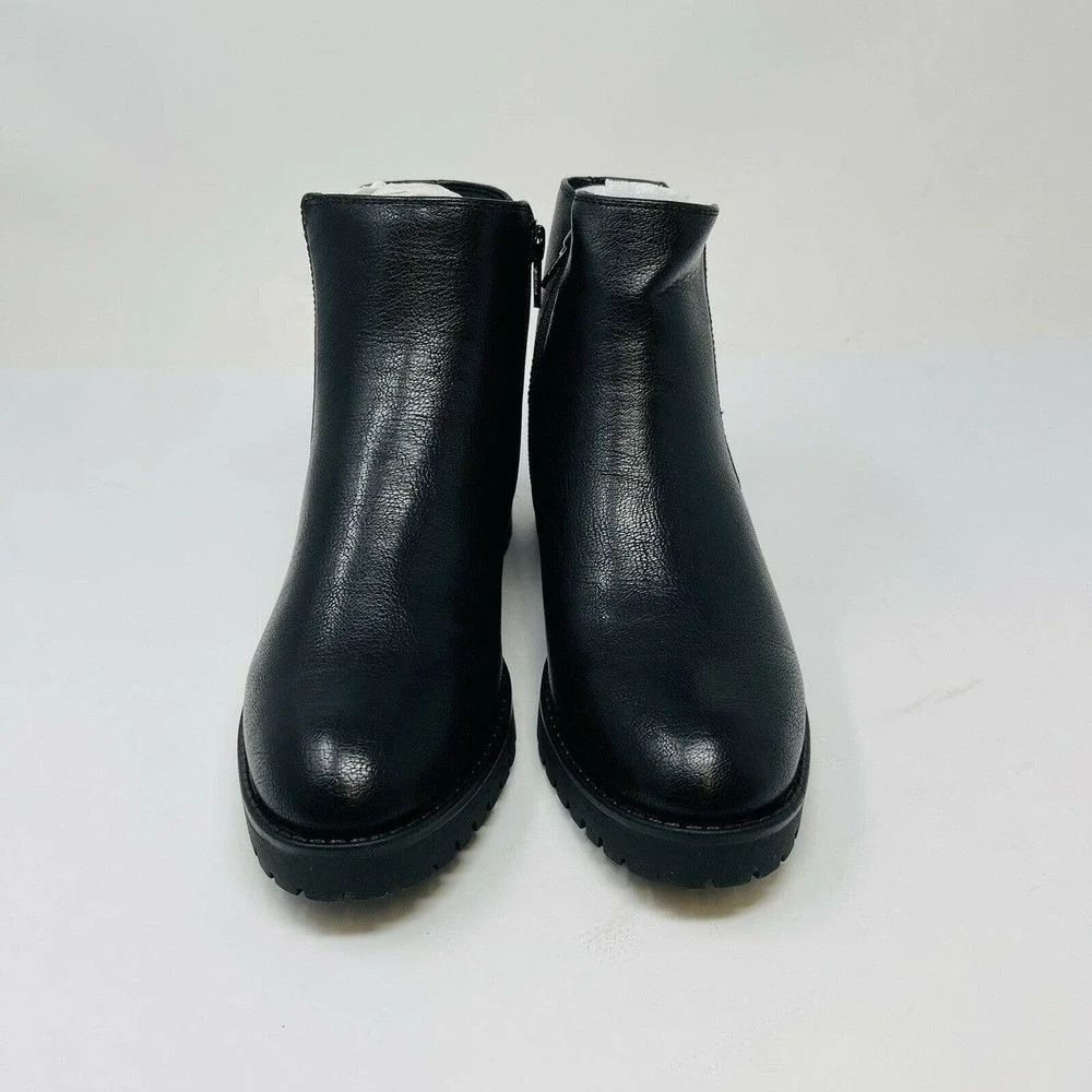 New Baretraps Womans Sz 5M Daytona Ankle Bootie Black Block Heel Leather‎ NIB